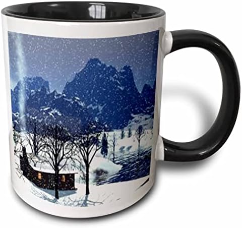 Керамична чаша 3dRose mug_60818_1 Дървена барака в снежна сцена, 11 грама, Многоцветен