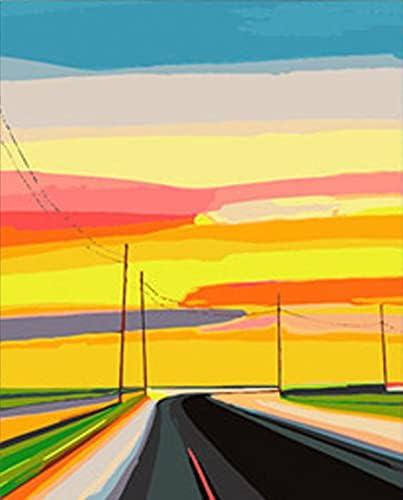 Sunset Country Road Цветни Платно с ръчно Рисувани и модел за бродерия J 24 (14-каратный Mono Deluxe, 20 X 24)