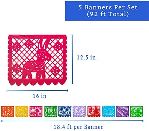 Банери за мексикански партита (5 опаковки по 10 пластмасови флагчета на банер) - Украса за парти Papel Picado Cinco de