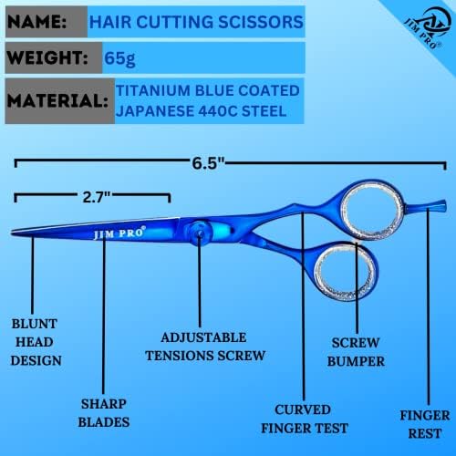 Ножица за Подстригване на Коса ДЖИМ PRO, Професионални Фризьорски Ножици Тъмно Синьо (Ножица за Подстригване на коса,