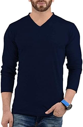 Однотонная Мъжка Риза с дълъг ръкав - Сиво и Черно, Меки и Удобни Модни Тениски с V-образно деколте и Дълъг ръкав за