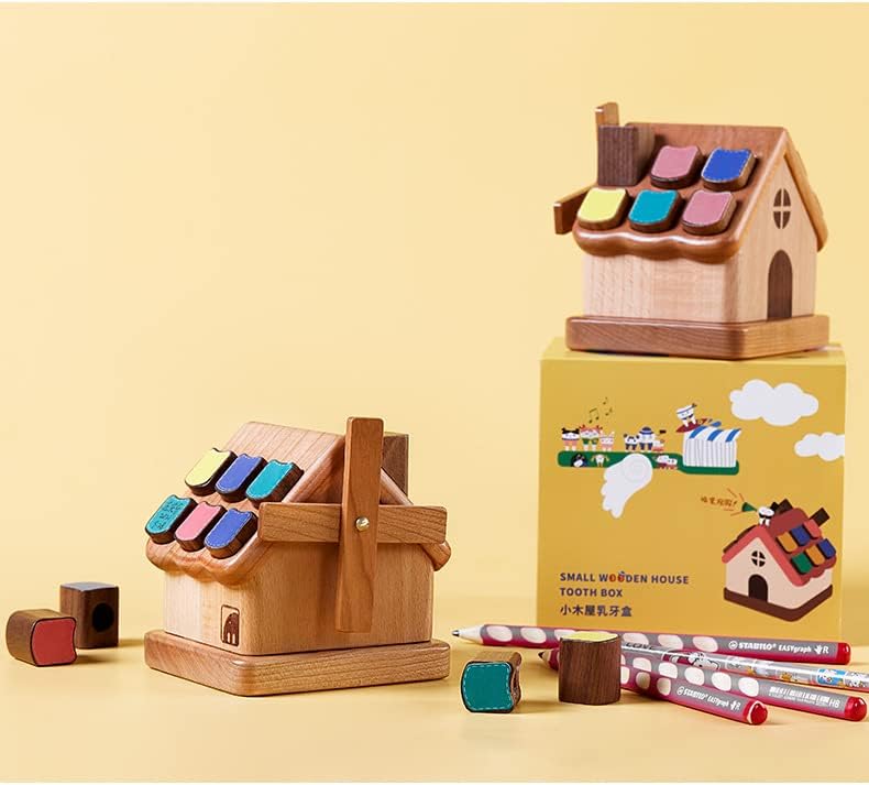【Къща Елза】 Креативна подарък кабина кутия за млечни зъби дървена кутия за съхранение на подаръци за коса