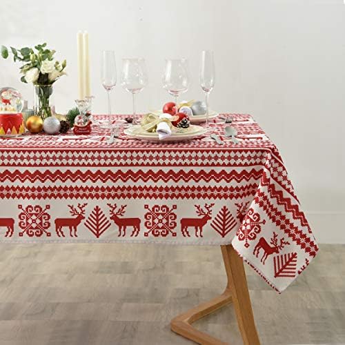 Покривка с принтом Коледен Елен maxmill, Непромокаемая и Водоустойчив Покривка за Коледната вечеря, празнична и семейни