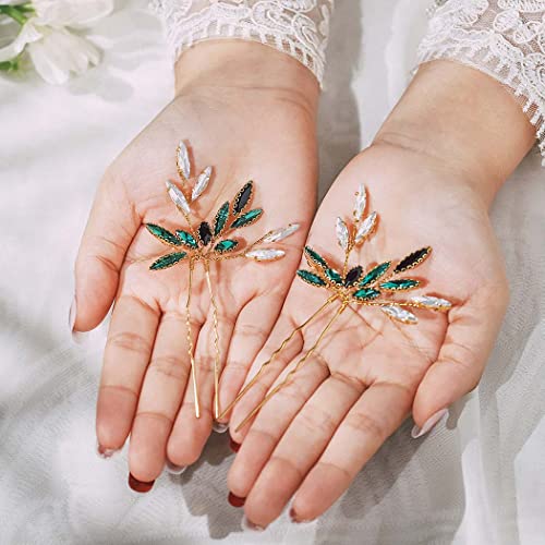 Плоски зелени кристални сватбени щипки за коса на булката, златната сватба фиби за коса с кристали, сватбени аксесоари