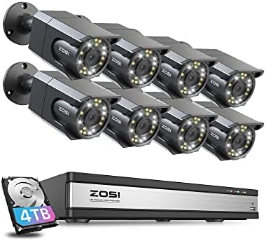 Система за видеонаблюдение ZOSI 4K 16CH PoE за бизнес, Градинска PoE-камера 8 x 8MP с нощно виждане в цвета Starlight,
