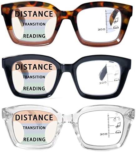 HIYANJN 3 Опаковки Прогресивно Мультифокальных Очила за Четене, за Жени И за Мъже със стил, Опра, Блокер Синя Светлина