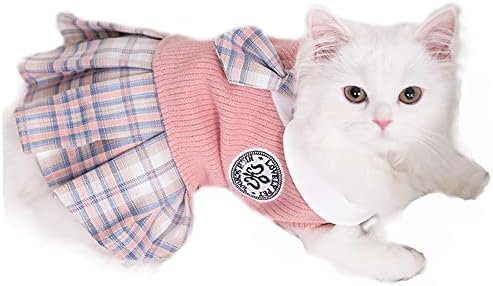 Anelekor Сладък Рокли-Пуловери за Котки с Декорация във формата на Вратовръзката, Училищни униформи за домашни Любимци,