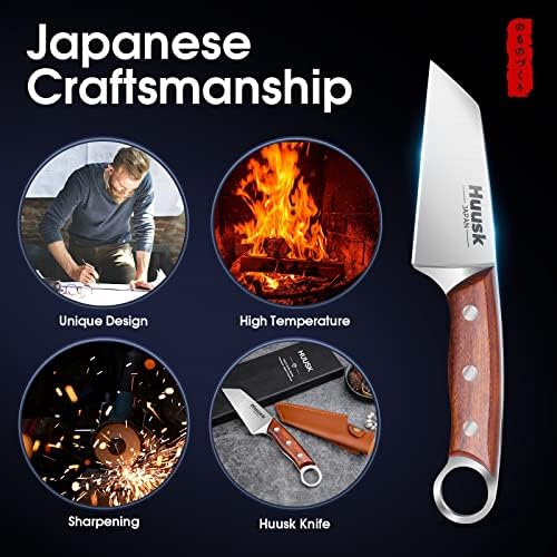 Huusk Japan Knife Набор от Малки Месни Ножове с Кухненски Нож от Дамасской Стомана AUS-10