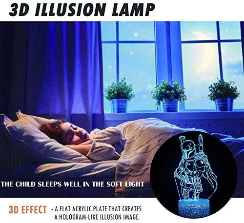 Лека нощ 3D Illusion Boba Fett, Декоративна лампа с дистанционно управление с променящ се 7 цвята - Идеален подарък за