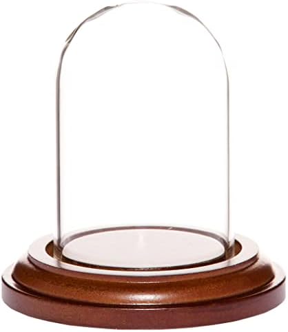Мини-Стъклен дисплей Plymor 1,85 x 2,875 с купол дамска шапка клош (с основа от орехово дърво, МДФ)