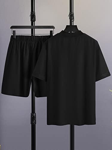 NIBHZ Облекло от две части за мъже, бейзболна риза с писмото принтом и шорти на експозиции (Цвят: черен размер: средно)