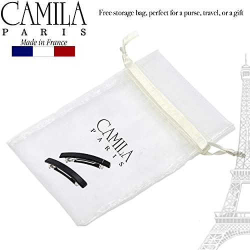 Camila Paris AD2/2 Френска Шнола за коса за момичета, Комплект от 2 Малки Черни залепени метални Заколок за коса Силна