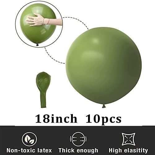 Honinda Sage Зелени Балони 18 Инча 10 бр. Гигантски Дебели Маслинено-Зелени Балони От Латекс Вечерни Балони за Сафари