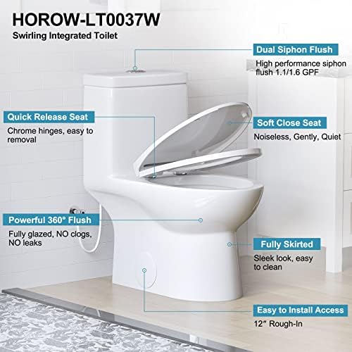 Удължен едно парче тоалетна чиния HOROW HR-LT0037W, мощен и безшумен Модерен тоалетна чиния с двойно смывом и HWMT-8733, Малко Компактен едно парче тоалетна чиния, мощен и безш?
