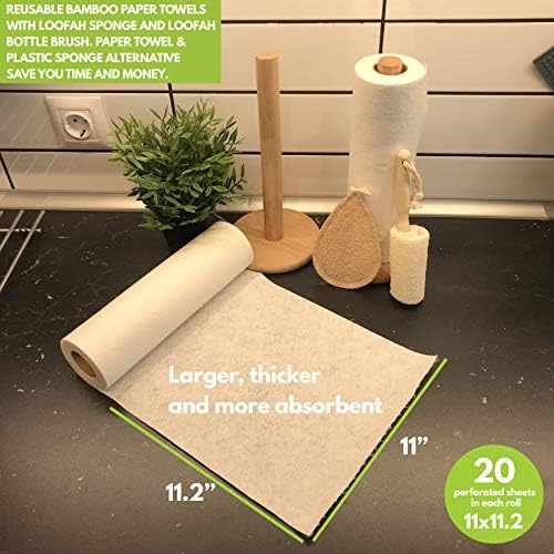 Бамбукови салфетки | Миещи за Многократна употреба Хартиени кърпи, 2 Ролка (40 листа) доставка от 1 година, Гъба от Луфа