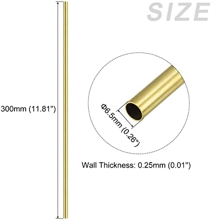Латунная тръба METALLIXITY (6,5 mm OD x 0,25 mm Wall T x 300 mm L), 2 бр., Пряка Тръба за Декорация на дома, оборудване,