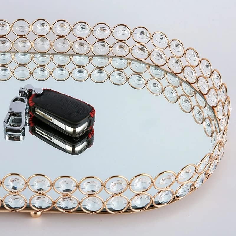 JEUSDF Златна Кутия За съхранение на Бижута Тава Стъклена Mirror Crystal Козметични Органайзер За Грим Стойка за Декорация