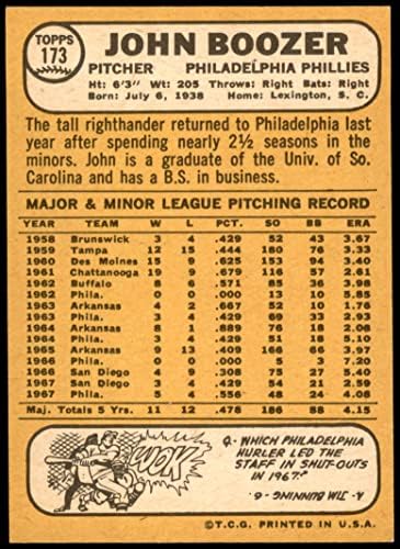 1968 Topps 173 Джон Бузер Филаделфия Филис (Бейзболна карта) в Ню Йорк+ Филис