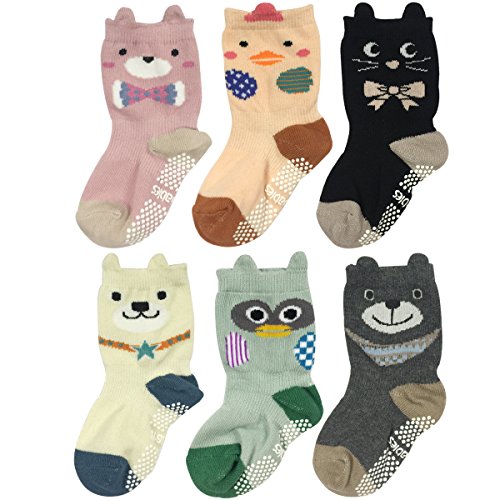 Wrapables® Нескользящие чорапи за деца Peek A Boo Animal (комплект от 6), Животни в зоопарка (малки)