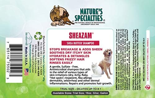 Nature's Specialties Sheazam Антимикробный Лечебен шампоан за кучета за домашни любимци, естествен избор за професионални