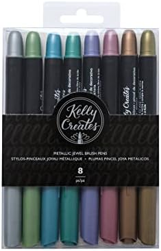 Kelly Creates 718813435550 Метални Химикалки-Четката със скъпоценни Камъни, 8 Опаковки, За Калиграфия, Водене на Дневник, Надписи, Комплект Разноцветни Кисточек-Маркери