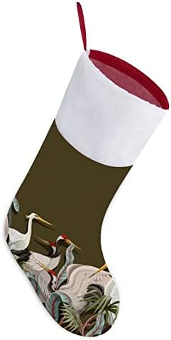 Бели Журавлики Китайски Японски Коледни Чорапи (16,5 инча) Коледни Чорапи Подарък Пакет за Семейна Почивка с Камина Дърво