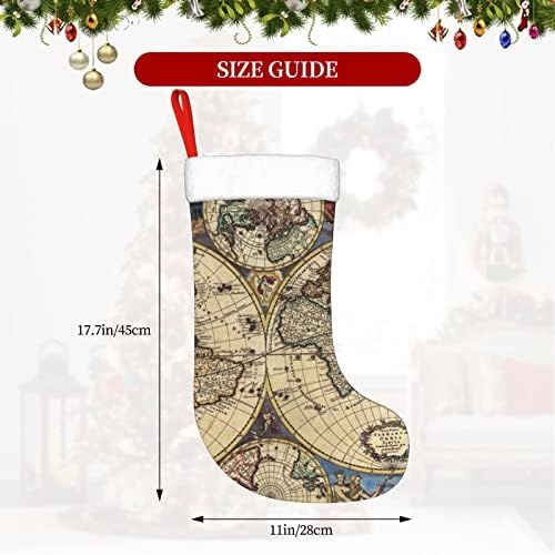 Коледни Чорапи YILEQUAN 18 Инча, Класически Чорапи, Древна Карта на Света, Свят, за Семейна Почивка, Украса за Коледното