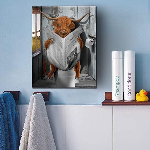 Vantboo Алпийски Животни Крави Четат Вестници в Тоалетната Отпечатъци на Стената Художествени Картини Начало Декор Произведения