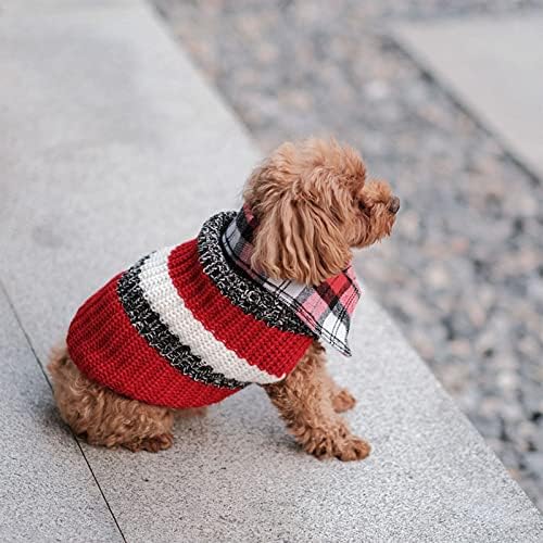 Пуловер за Малко Кученце, Клетчатая Вязаная Облекло в стил Мозайка за малки Кученца и Котенца, Есенно-Зимен Класически
