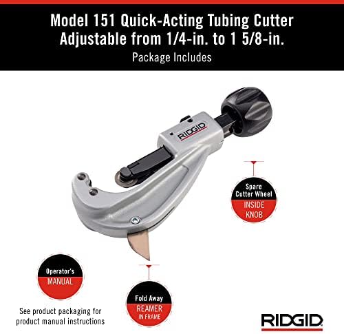 RIDGID 31632 Модел 151 бързо действащ Труборез с режещата способност 1/4-1-5/8, Сребристо-черен