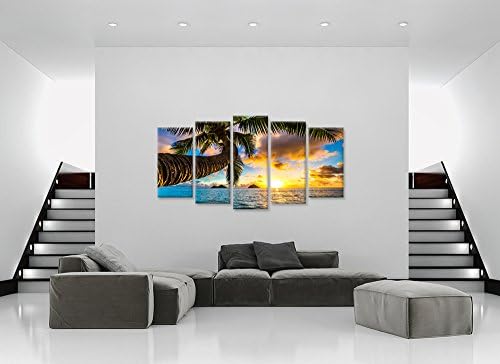 iHAPPYWALL 5 Панелни Отпечатъци върху Платно Стенно Изкуство Хавай Тропически Плаж с Палма Залез Пейзаж Живопис Съвременна