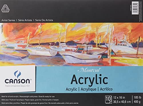 Акрилна хартия Canson Artist Series, Сгъваема Бележник, 9x12 инча, 10 Листа (185 кг / 400 гр.) - Хартия за рисуване за