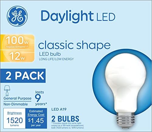 Led лампи GE Lighting, 100 W Еквивалент, Дневна светлина, Стандартни лампи A19 (2 опаковки)