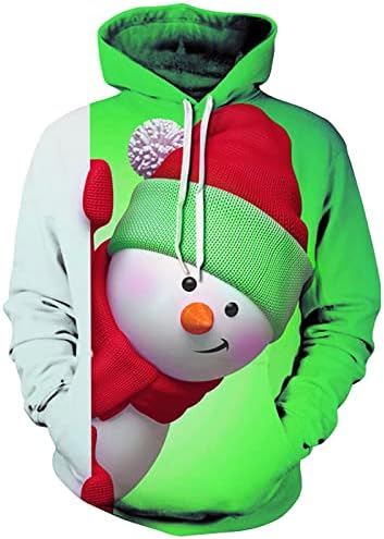 Коледни Качулки SAXIGOL За Мъже С Графичен Дизайн, Забавен 3D Графичен Коледен Пуловер С Качулка, Извънгабаритни Свободни