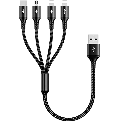 UZAHSK Мулти USB Кабел За Зарядно устройство 2 Опаковки [4A / 1ft] 4 в 1 USB Кабел За Бързо Зареждане с Адаптер пристанища