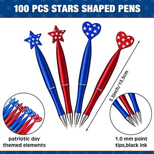 100 Бр. Химикалки с Флага на сащ Се 1,0 мм Химикалка Химикалка в Деня на Патриотизъм САЩ, Сърце, Звезда, Ден на Независимостта,