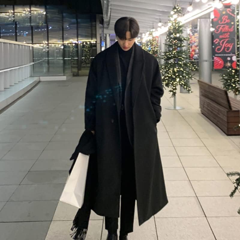 HSQIBAOER Японска Тенденция на Мъжкото Свободно Ежедневното Однобортное Палто С Есенно-Зимна ръкав, Вълнена Дълга козина