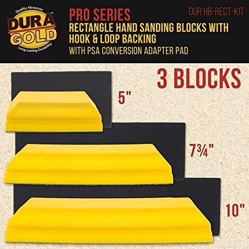 Комплект правоъгълни ръчни шлифовъчни блокове серия Dura-Gold Pro с 3 блока, 5 , 7-3/4 и 10, подплата с плетене на една