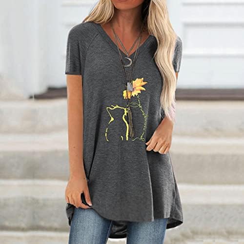 Тениска с графичен Дизайн за Момичета, Лято Есен Облекло, Памучен Тениска с V-Образно деколте и Къс Ръкав Regular Fit,