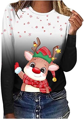 Клетчатая Hoody с участието на Лоса за Жени, Коледен Пуловер, Тениска, Градиент Туника с Дълъг Ръкав под формата на Снежинки,