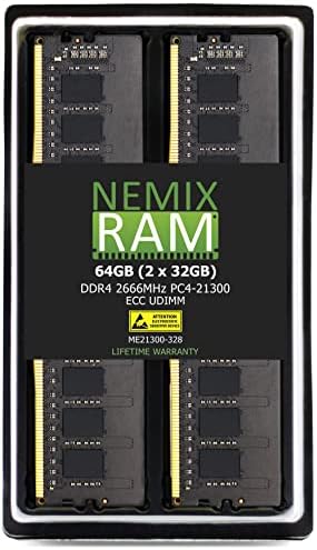 NEMIX RAM, 64GB (2x32GB) Комплект за ъпгрейд сървър памет DDR4-2666 PC4-21300 ECC UDIMM, Съвместим с стоечным сървър