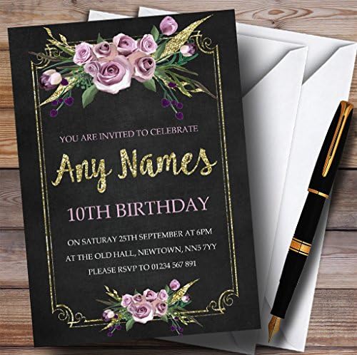 Персонални Покани на парти по случай 10-ия рожден ден с Меловым ефект Розово Злато в цветенце