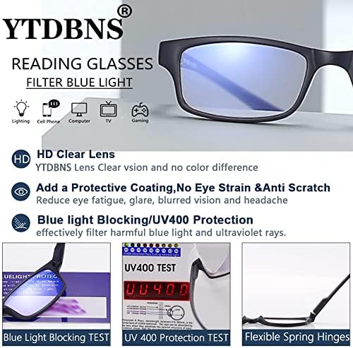 YTDBNS 4 опаковки Очила за четене за Жени - Мъже, Очила за четене с блокиране на синя светлина, Прозрачни Лещи, Очила