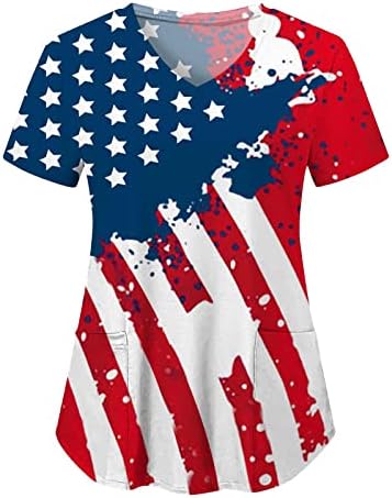 MIASHUI Женска Тениска с Къс ръкав, Дамски Лятна Тениска с принтом на Деня на Независимостта, С V-образно деколте, Дамска