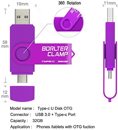 Флаш памет USB Type-C капацитет от 32 GB, USB устройство BorlterClamp C USB 3.0 Jump Drive Memory Stick с две пристанища