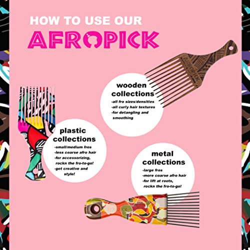 Afropick Антистатик Пластмасов Черен Гребен с Широки Зъбци, за Естествена Къдрава Дълги Гъсти Косми - Afro Pick Comb