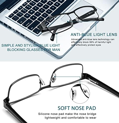 WOWSUN 3 Опаковки Очила за четене за Мъже, Блокиране на Синя Светлина, Квадратна Рамка, Компютърни Ридеры, Защита От
