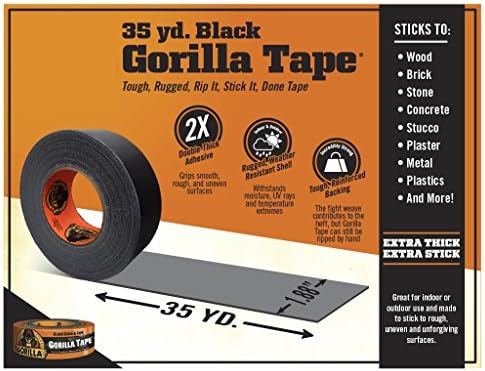 Тиксо Gorilla Black, 1,88 инча x 35 ярда, Черна, (1 опаковка)
