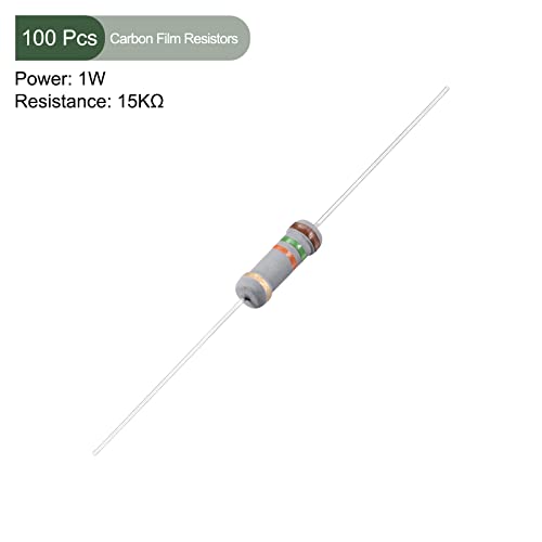 YOKIVE 100 бр. резистори от въглеродна филм, резистор с мощност 1 W 15 До Ри с толеранс 5%, подходящи за електронни проекти