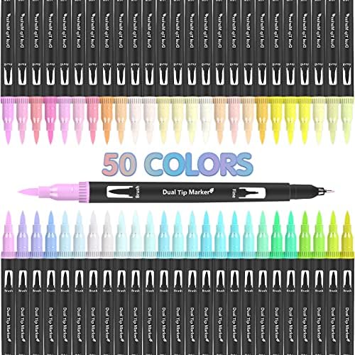 RESTLY 50 Пастелни Цветове, Четката-Маркери, Химикалки, за Colorization Книги за възрастни, Художествени Маркери с две